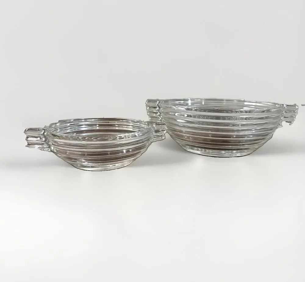 Vintage Anchor Hocking Manhattan Clear Art Deco Ribbed Glass Bowls Set